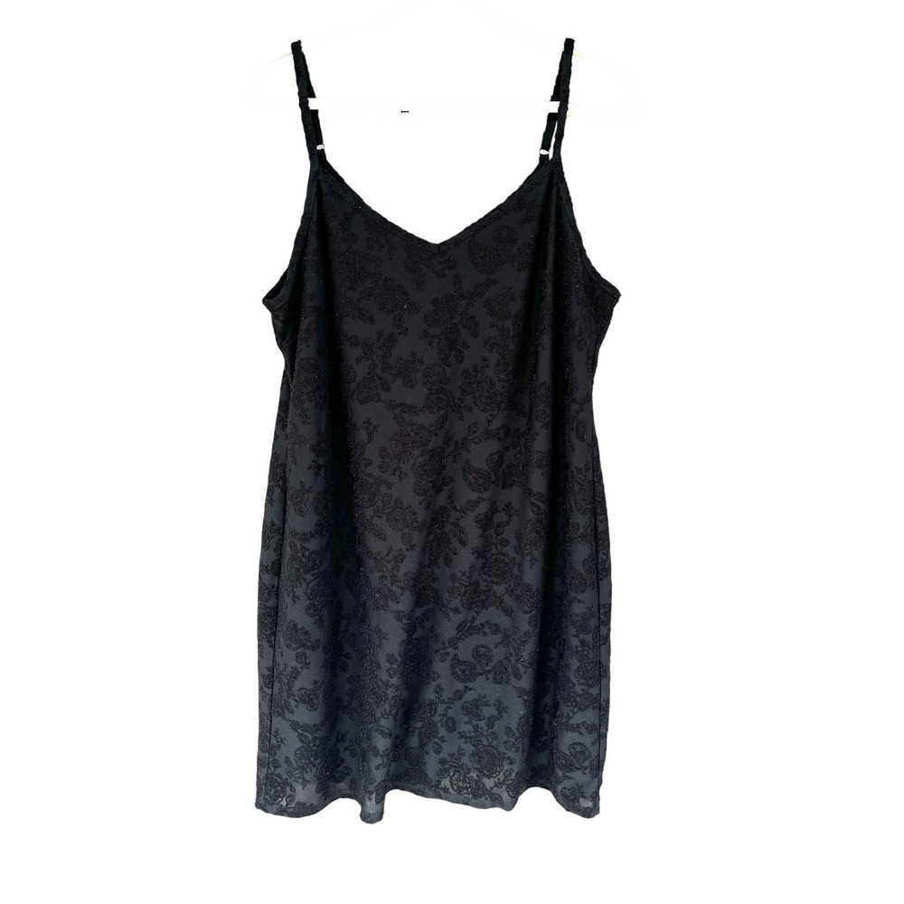 Xhilaration Black Floral Burnout‎ Velvet Mini Slip Dress Strappy XL Whimsigoth